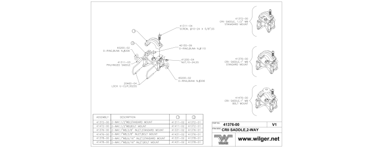 Wilger WET BOOM TOP/BOTTOM SADDLE, TWO-WAY, 1"PIPE, 3/8" INLET,41376-01